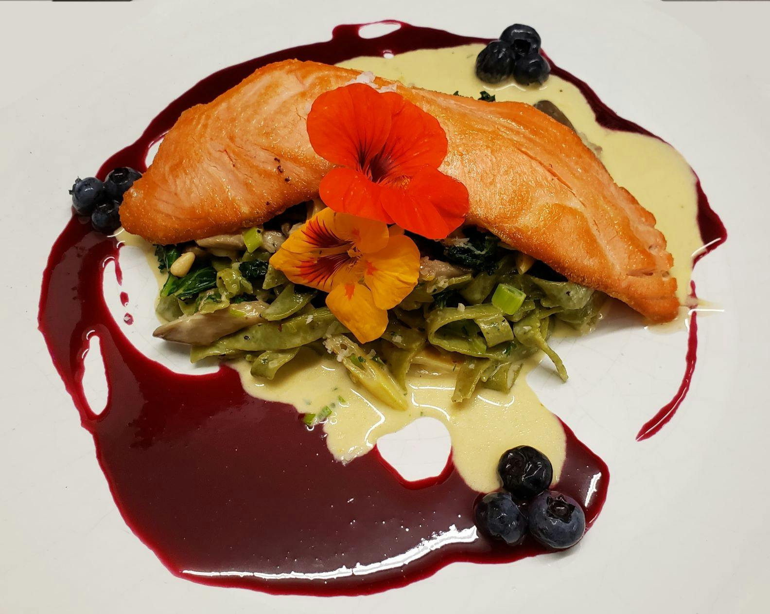 neah bay salmon with bluebeery beurre blanc